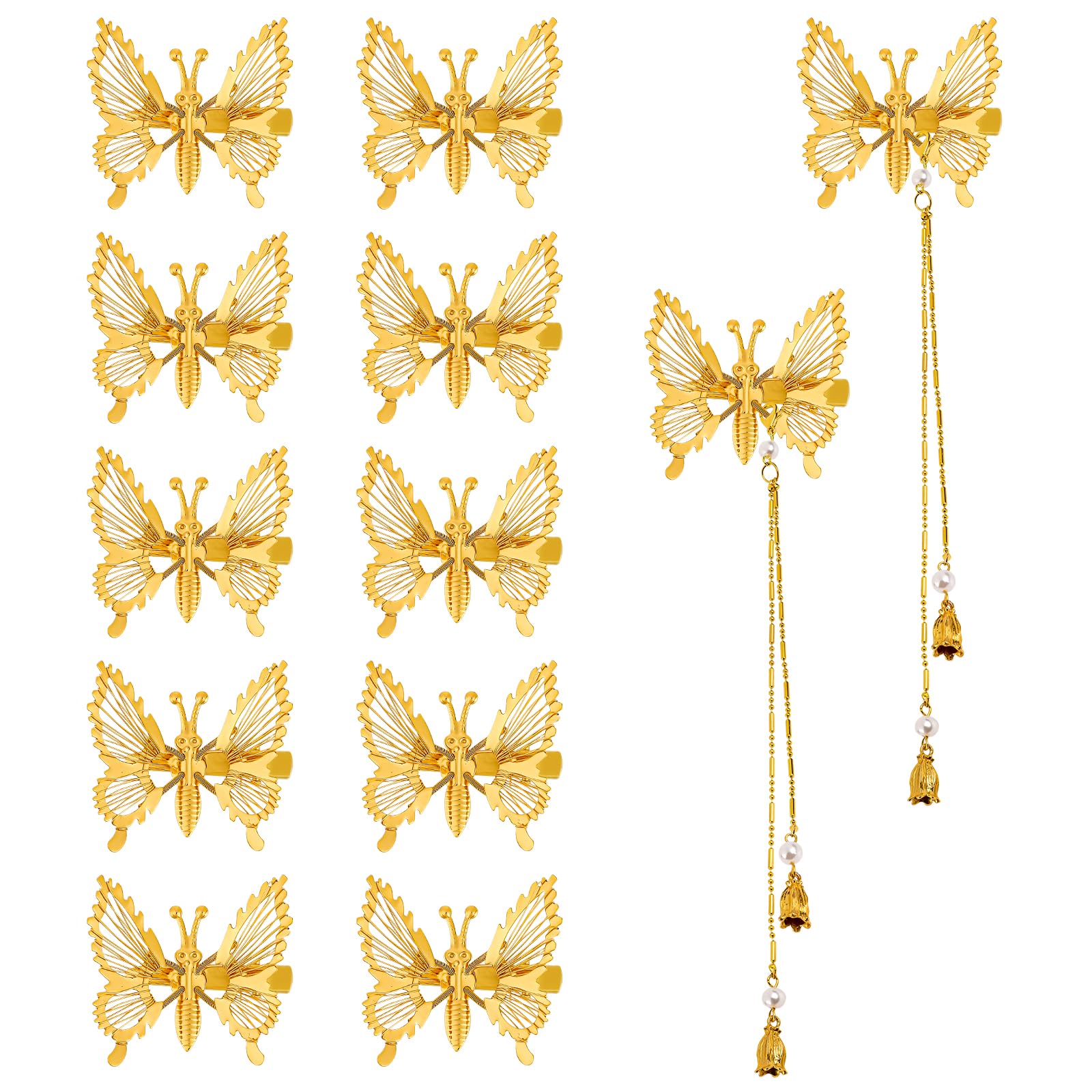 3D Butterfly Clips, Elegant Metal Tassel Butterfly Hair Clips Butterfly Hairpins Gold Hollow Butterfly Hair Clips Accessories for Women and Girls(Gold,12 pcs)