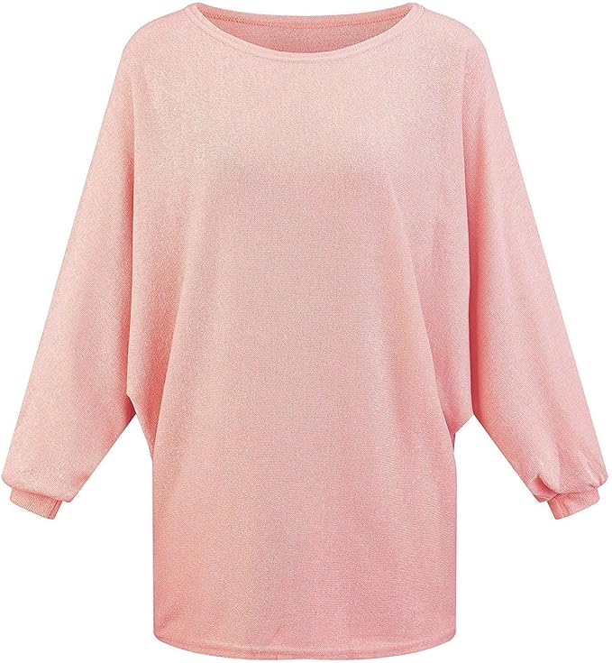 B dressy Fashion Women's Batwing Sleeve Pullover Knitted Top Loose Sweater Blouse PinkX-Large at 