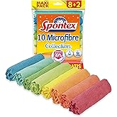 Spontex - 8 + 2 Free Multi-Purpose Microfiber Cloths, 1 Pack of Multicolor Cloths