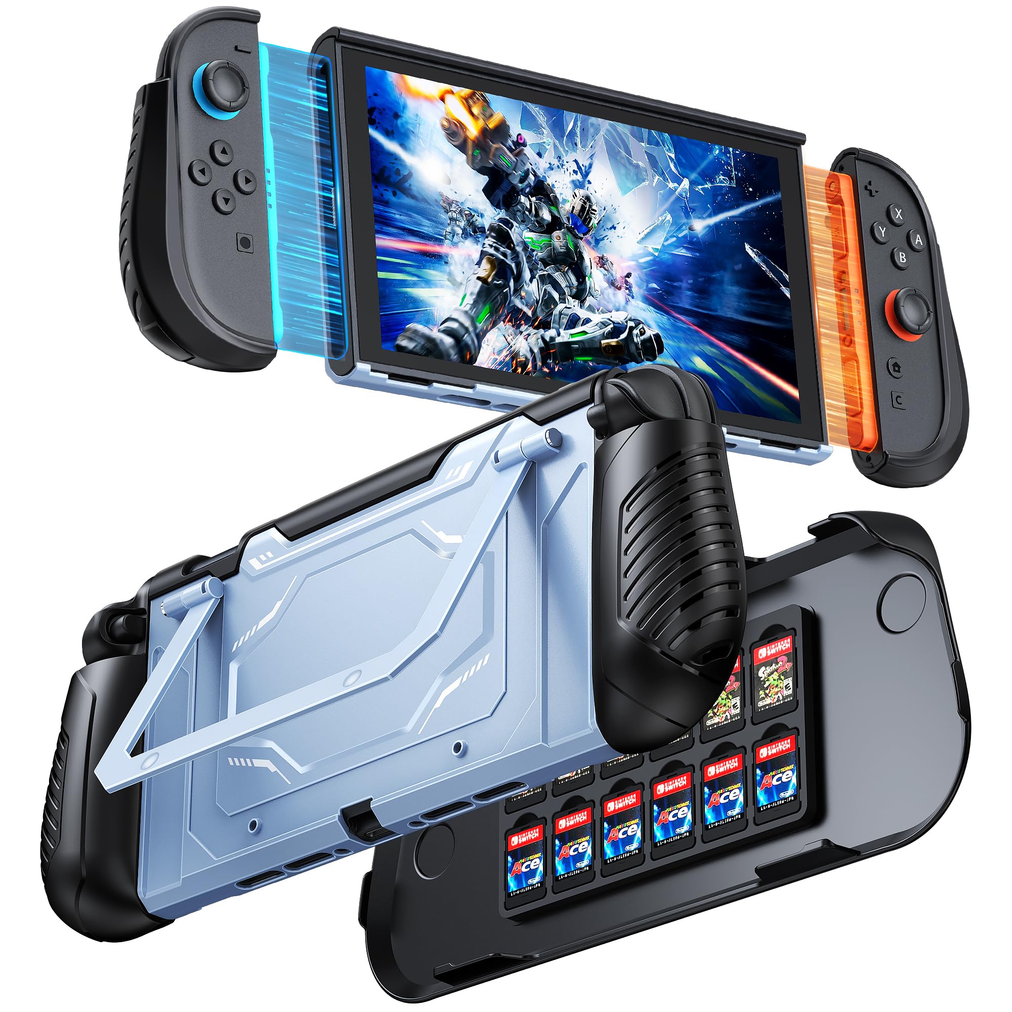 FYOUNG Dockable Protective Case for Nintendo Switch 2 with Hard PC Front Cover, Adjustable Kickstand, 12 Game Card Slots, TPU Grip for Joycon, Shock-proof&Anti-Scratch Shell for Switch 2 Accessories