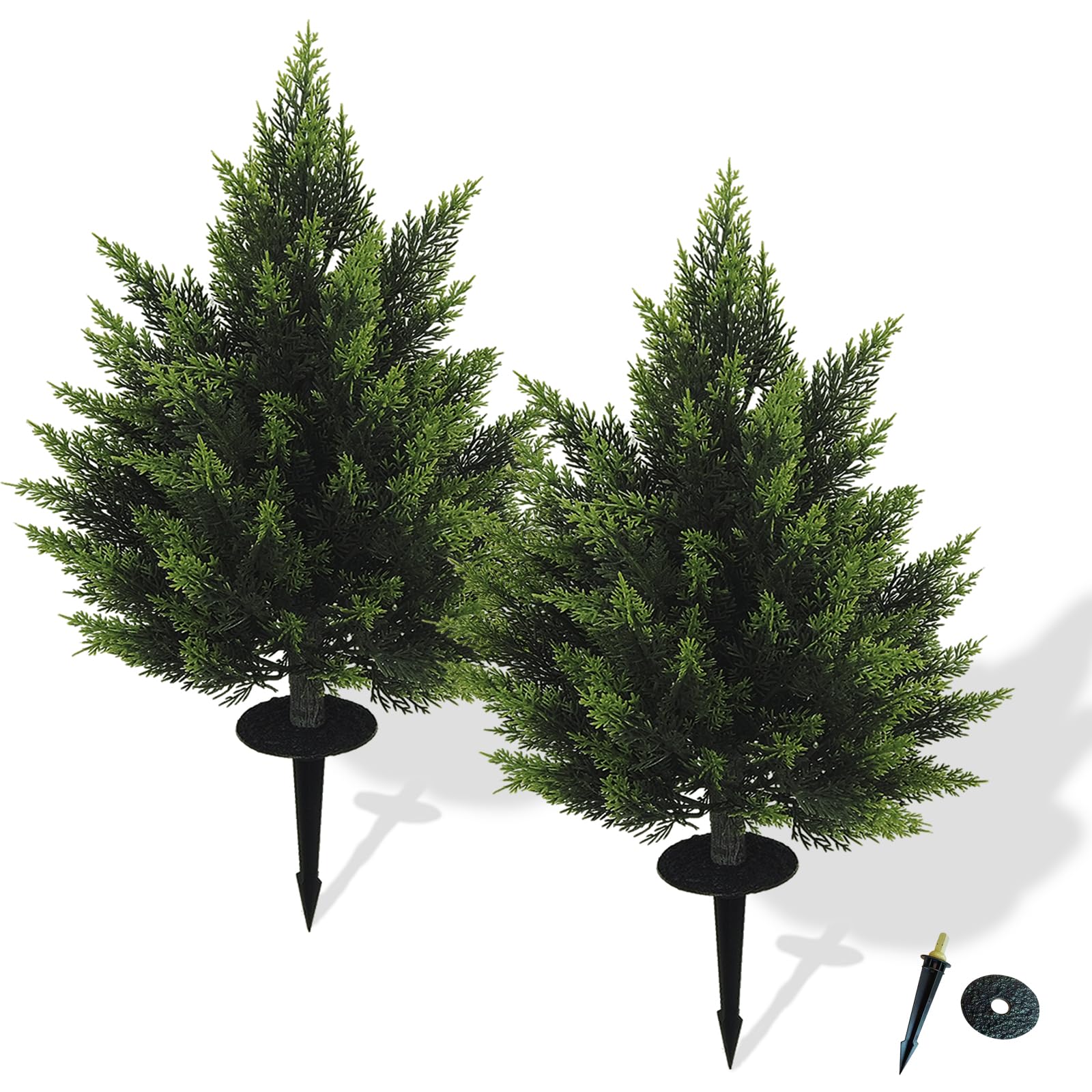 Photo 1 of 32inch Artificial Topiary Tree Set of 2 Beautiful Realistic Faux Cedar Pines Christmas Trees UV Rated Fake Shrubs for Front Porch Faux Plants Indoor and Outdoor Decor