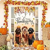 MEHOFOND Fall Thanksgiving Door Cover, Double Sided for Outside Dog Pumpkin Maple Leaves Give Thanks Turkey Seasonal Autumn Yard Decoration 3.6x5.9ft