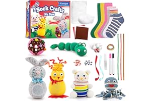 Karsspor Arts and Crafts for Kids Ages 7-12, Create 6 Cute Plush Toys with Sock, Creative Craft Gifts Includes All Supplies and Instruction for Girls and Boys, No Sew, Easy to DIY