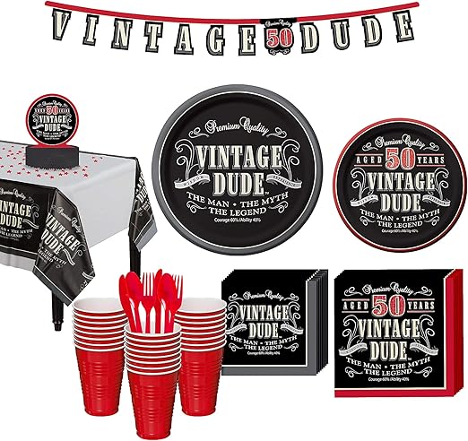Amazon Com Party City Vintage Dude 50th Birthday Party Kit For 32
