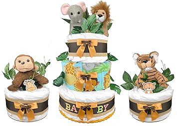 Amazon Com Safari Diaper Cakes Set Of 3 86 Size 1 Diapers
