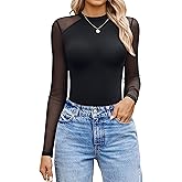 Avidlove Women Long Sleeve Bodysuit Crew Neck Body Suits Mesh One Piece Leotards Shirt Going Out Bodysuit Tops