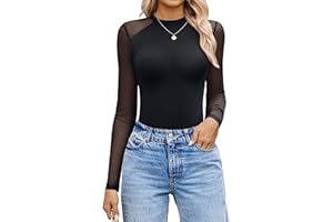 Avidlove Women Long Sleeve Bodysuit Crew Neck Body Suits Mesh One Piece Leotards Shirt Going Out Bodysuit Tops