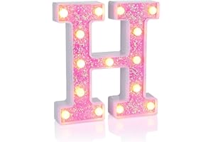 Foaky Pink Light up Letters，Pink Party Decorations,Girls Room Decor,Glitter Light Up Letters,Alphabet Letter Sign for Night Light Birthday Party Girls Gifts, Home Bar Decoration（H）