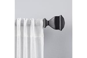 Exclusive Home Napoleon 1" Curtain Rod and Coordinating Finial Set, Matte Black, Adjustable 66"-120"