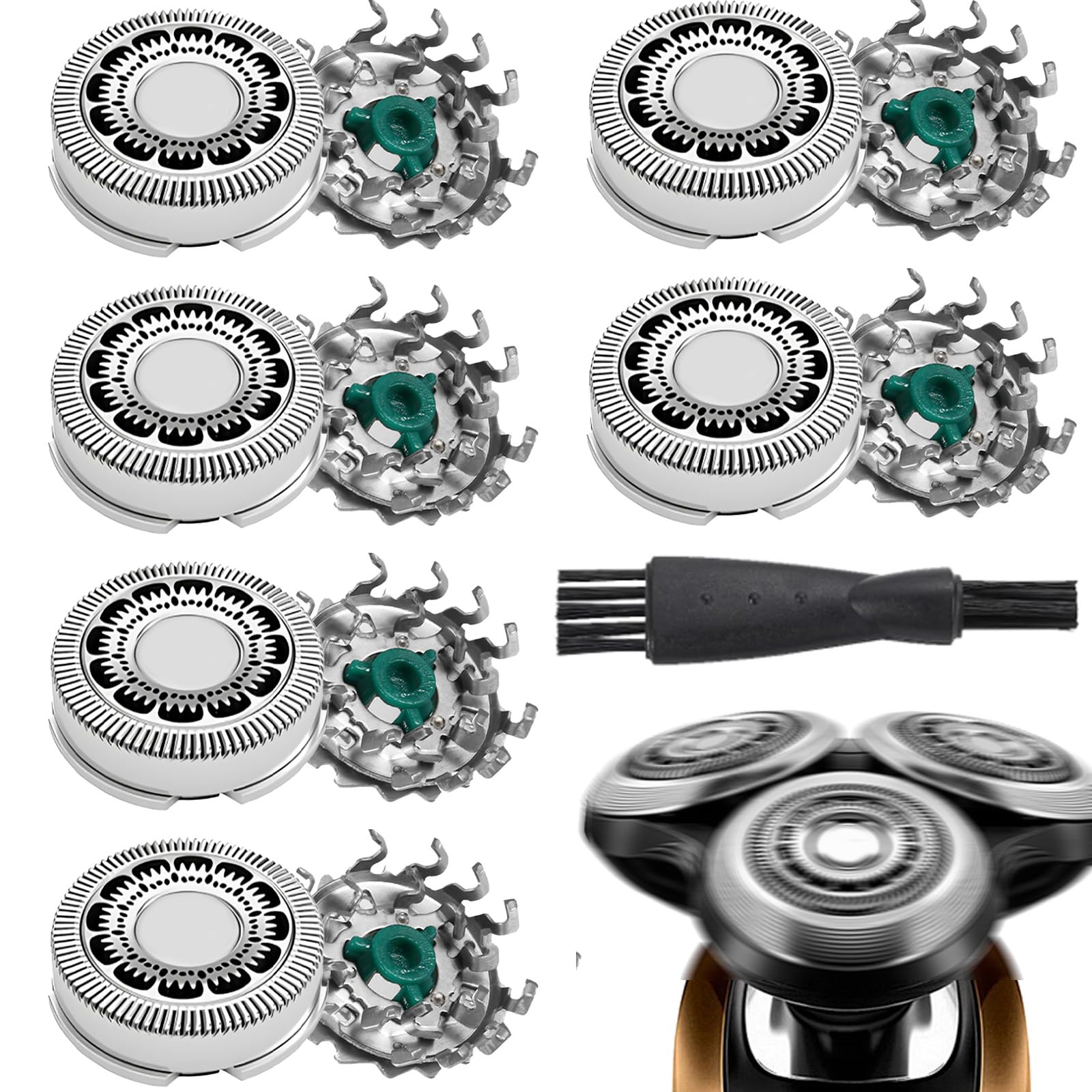 6 Pack SH90/72 Replacement Heads Compatible with Series 9000 Shaver Heads Replacement with Cleaning Brush, Wet Dry Shaver Accessories Compatible with Series 8000(S8xxx)/SW97xx
