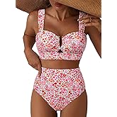 Herseas Women's 2 Piece U Wire Cutout Bikini Sets Floral Print High Waisted Swimsuit 2026 Summer Beach Swim Bathing Suit
