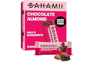 Bahamii Chocolate Almond Nut & Date Bars, 12 Pack, Gluten Free & 0g Added Sugar Low Calorie Snacks, Delicious Snack Bar with Almonds, Dates, Organic Cocoa, Vanilla, Sea Salt, Diabetic Snacks