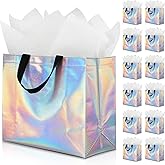 KeerxunBag 12Pcs Reusable Gift Bags(Includes Tissue Paper) Gift bag with handle Birthdays Parties Holidays Weddings Medium 13x5x11in Rainbow Color Gift Bags