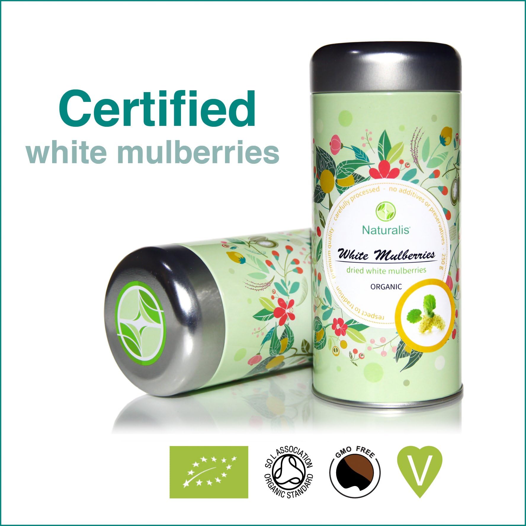 Mulberries Naturalis - Organic & Vegan Highest Quality Dried White Mulberries - 250g