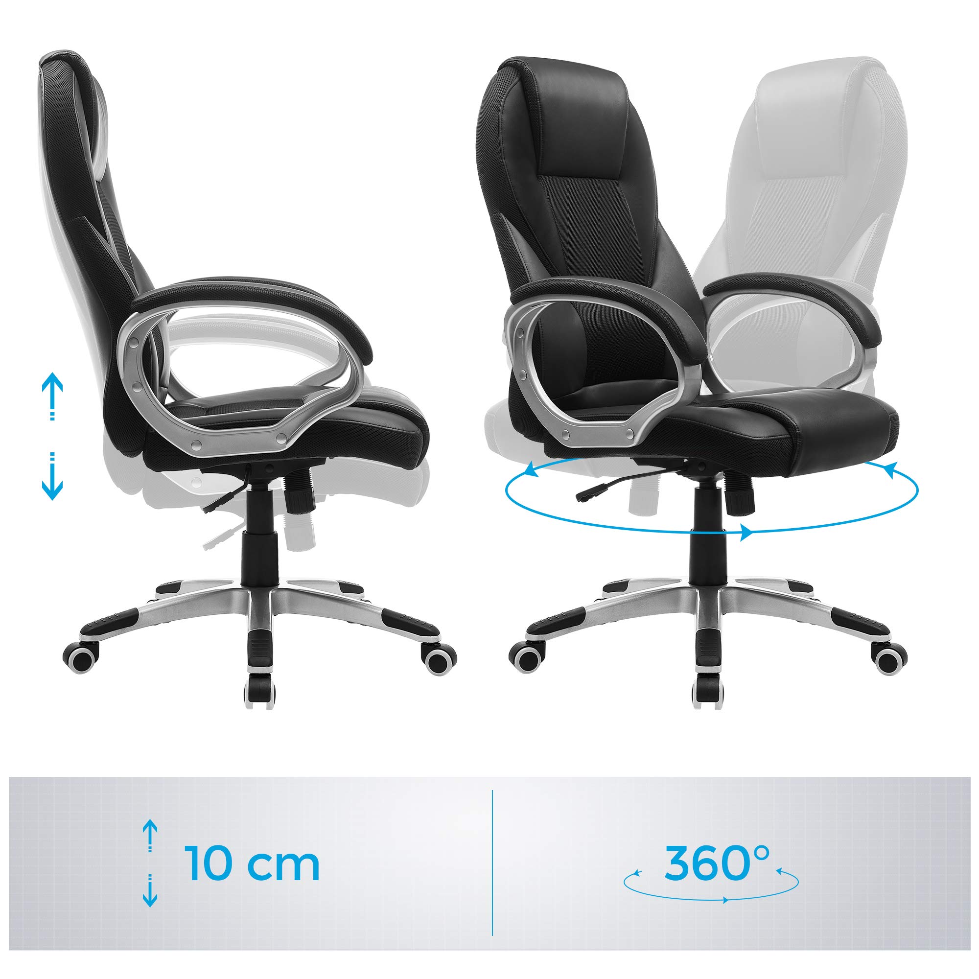 SONGMICS Bürostuhl Chefsessel Drehstuhl Computerstuhl Sitzhöhenverstellung office Stuhl Polsterung, OBG22B 6