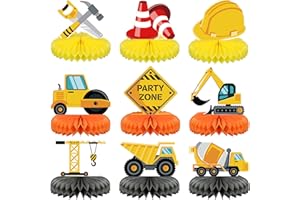 Threan 9 Pieces Construction Party Centerpieces Honeycomb Car Truck Zone Centerpieces 3D Table decorations for Baby Shower Birthday Party favors Supplies