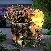 PaLuQiYa Solar Garden Statue Squirrel Decor,Flower Pots Planters Pots for Succulent,Outdoor Garden Sculpture for Patio Balcony Yard Lawn Decor,Unique Gift for Dad Mom Grandma