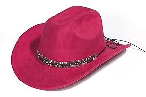 YOUBADU Faux Suede Felt Western Cowboy Hat for Women or Men, Wide Brim, Rivet Strap