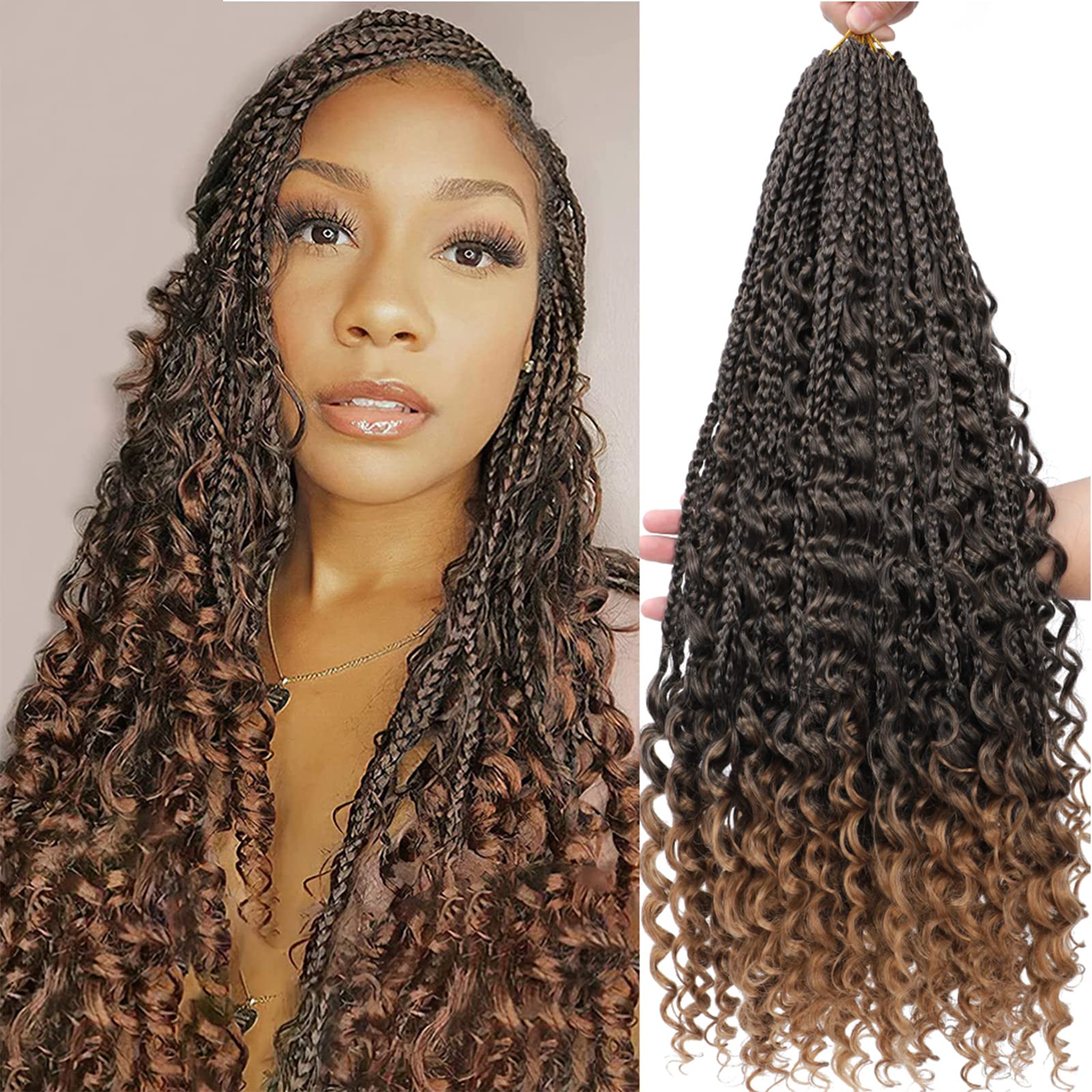 WoWCFyyds 8 Packs Crochet Braids Hair Extensions 18 inch Goddess Box Braids Crochet Hair Bohemian Hippie Braids Extensions with Curly Ends Synthetic Crochet Hair Extension for Black Women(1B/30) — image 1