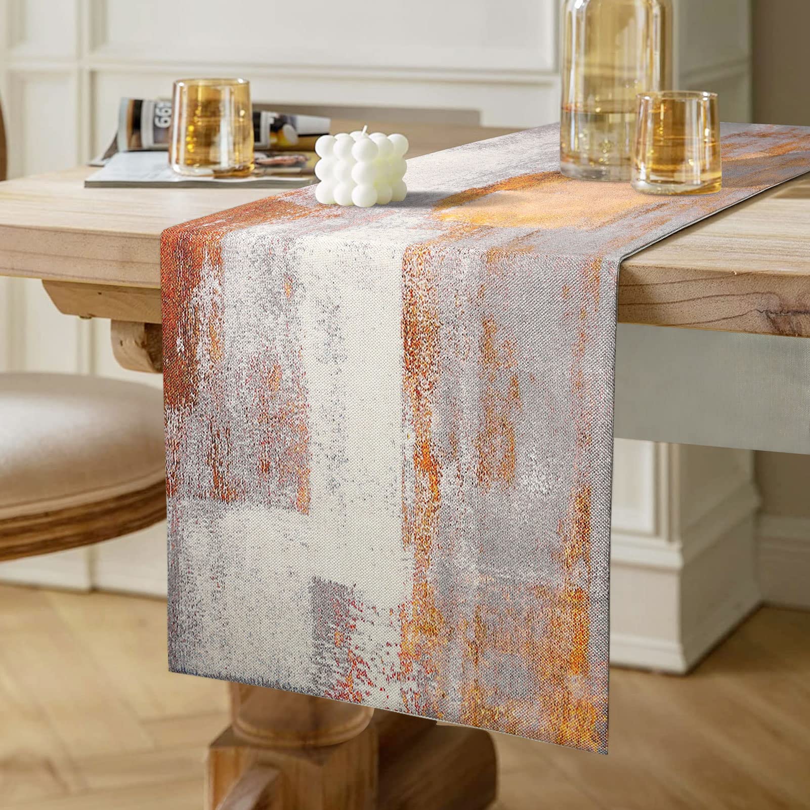 Modern Table Runner Dining Table Decorations Cotton Linen Boho Brown and Grey Decorative Cloth Table Runners for Weddings Party Dinner Holidays Kitchen Banquet Restaurant 40cm x 140cm