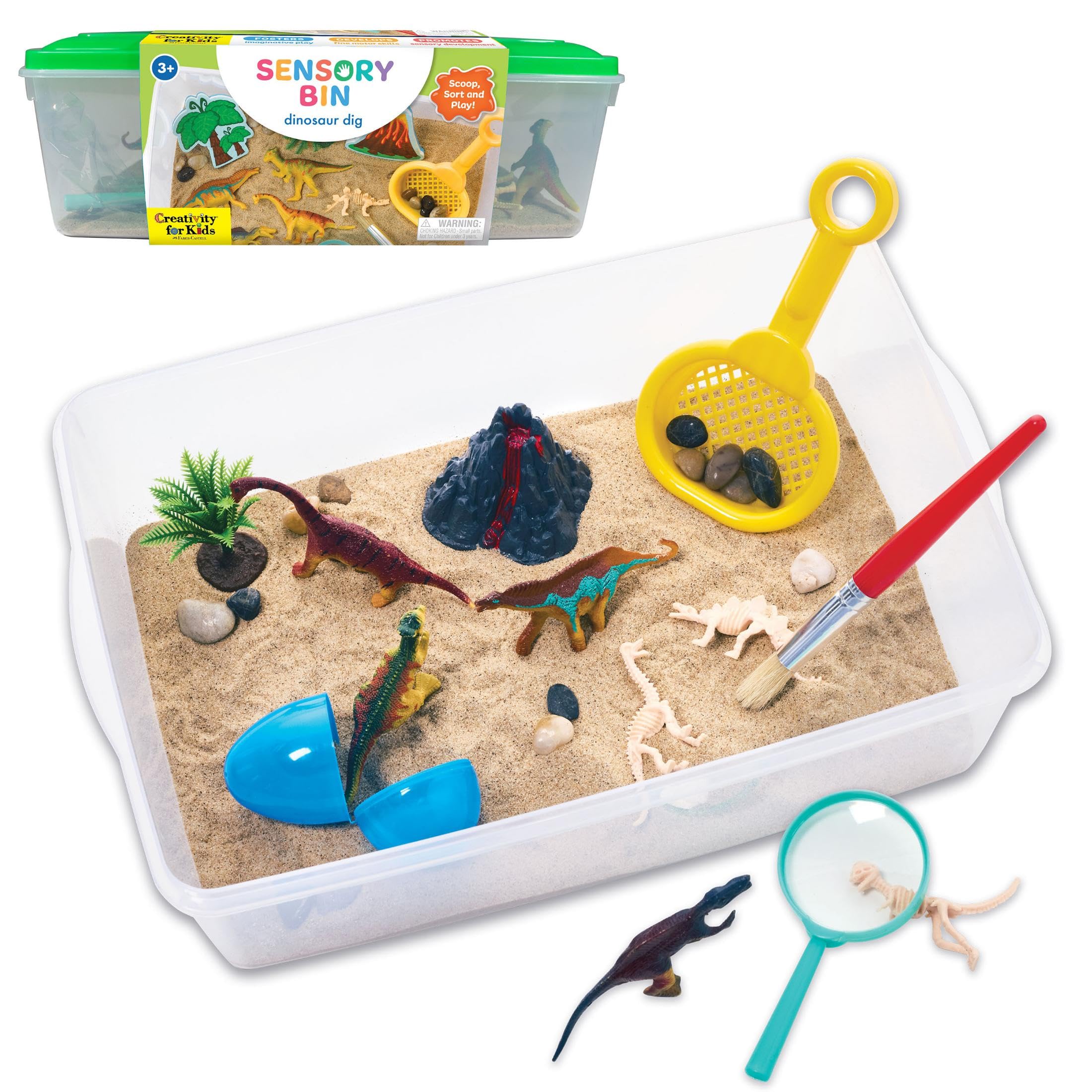 Creativity for Kids Sensory Bin Dinosaur Dig – Sand Play Set with Dinosaur Figures, Fossils, Tools & Accessories – Imaginative Sensory Play for Kids Ages 3+