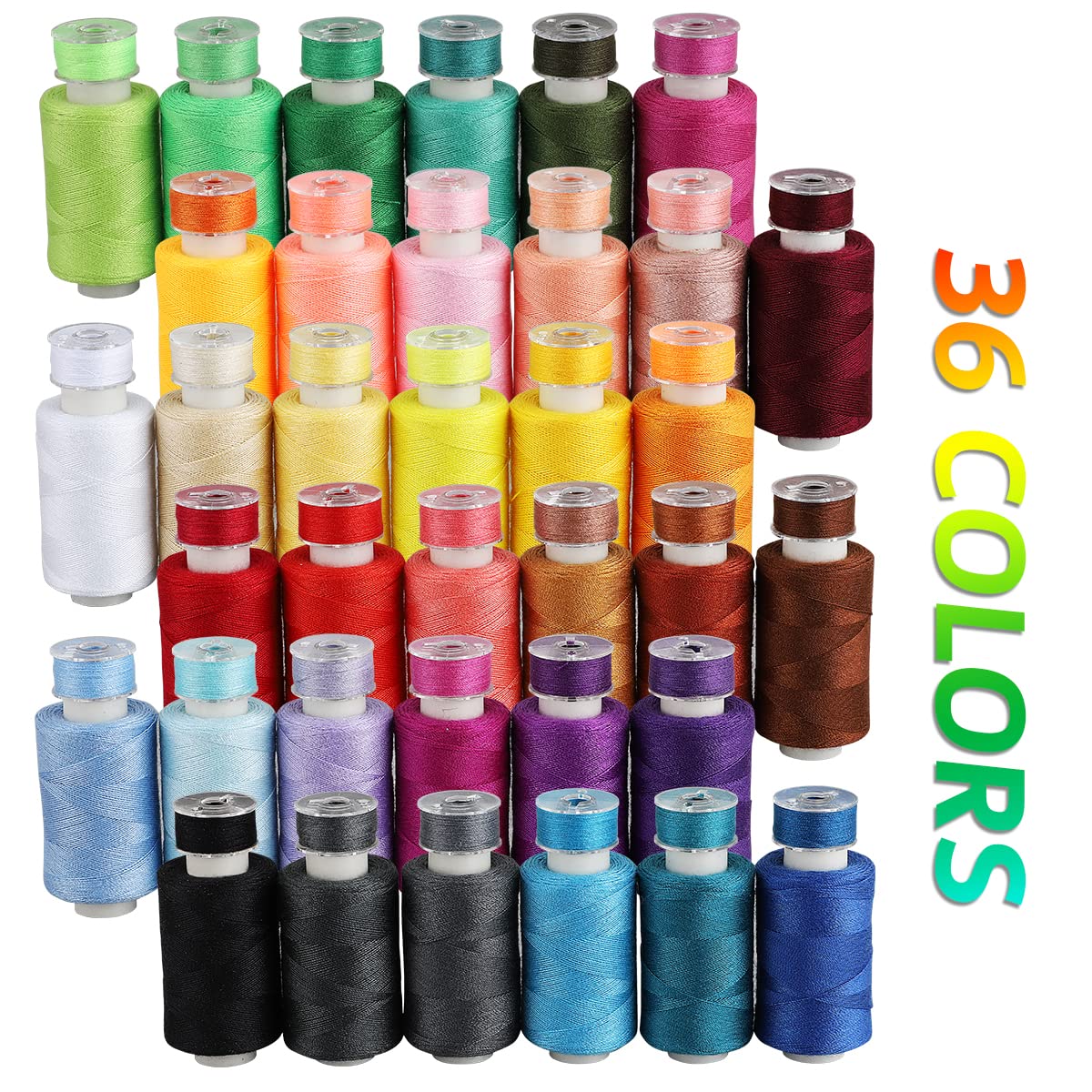 Blibly 72Pcs Bobbins Sewing Thread Kits, 500 Yards Per Polyester Thread Spools with Needle, Threader, Scissors and Ruler, Prewound Bobbin with Case for Hand and Sewing Machine,36 Colors