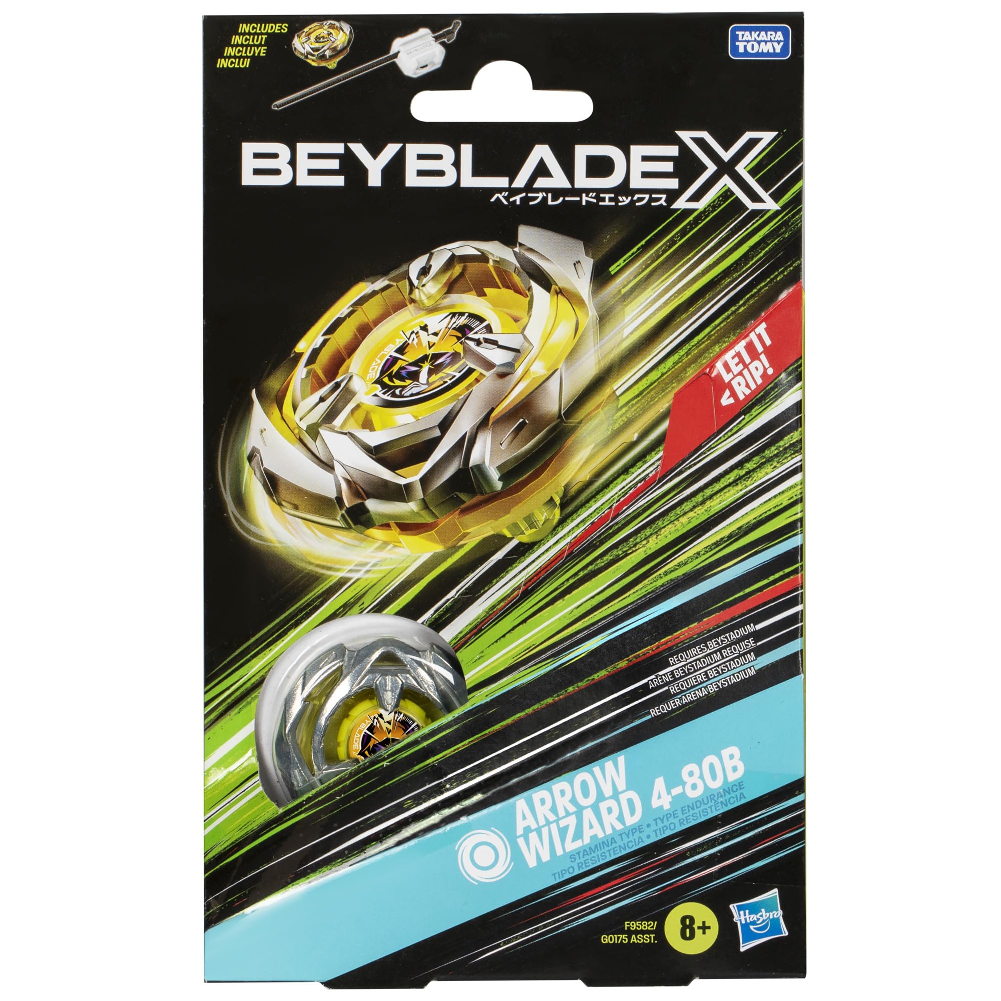 Beyblade X Arrow Wizard 4-80B Starter Pack Set with Stamina Type Right-Spinning Top and Launcher; Battling Top Toys for 8 Year Old Boys and Girls