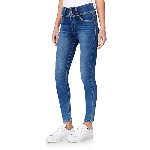 WallFlower Women's Sassy Skinny High-Rise Insta Soft Juniors Jeans (Standard and Plus), Kelly, 7 Short