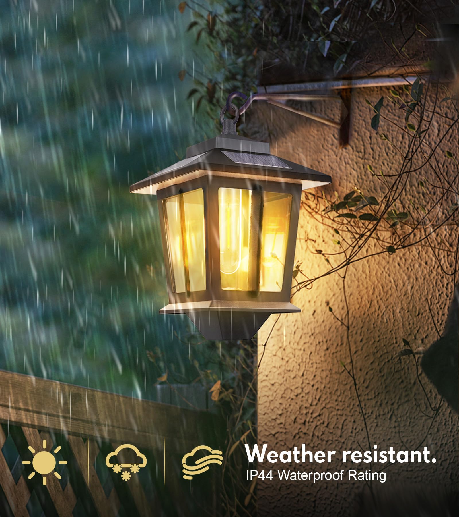 2 Pack Hanging Solar Lantern, Aluminum Outdoor Hanging Solar Lights with 4 Solar Panels, Dusk to Dawn Led Outdoor Solar Lanterns, Anti-Rust Waterproof Solar Wall Lanterns with Hooks, 3000K Warm White