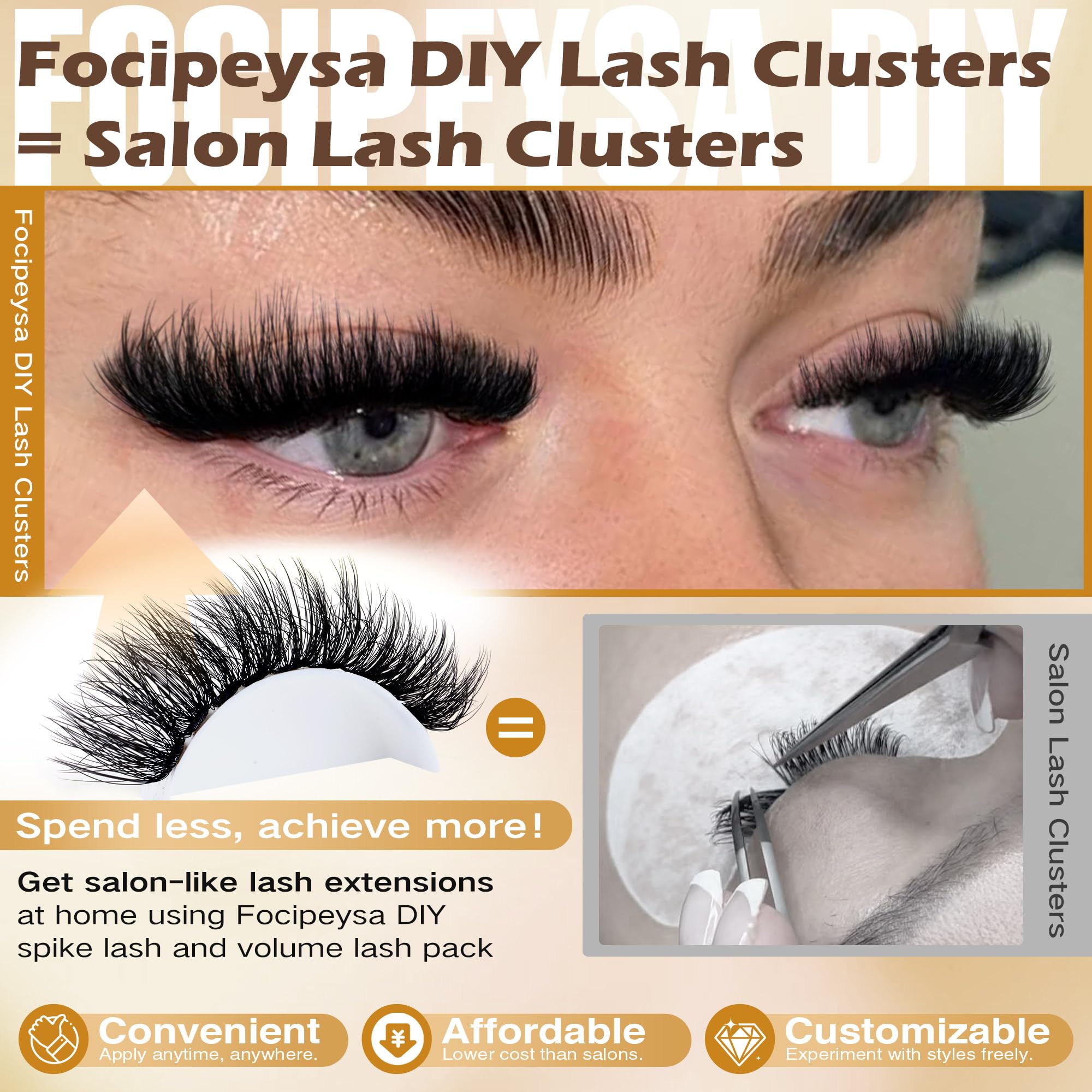 Focipeysa Lash Extension Kit Thick Eyelash Extension Kit 10-18mm Fluffy Lash Clusters 200D Individual Eyelashes Kit with Lash Bond, Lash Remover, Lash Applicator, DIY Lashes Extension