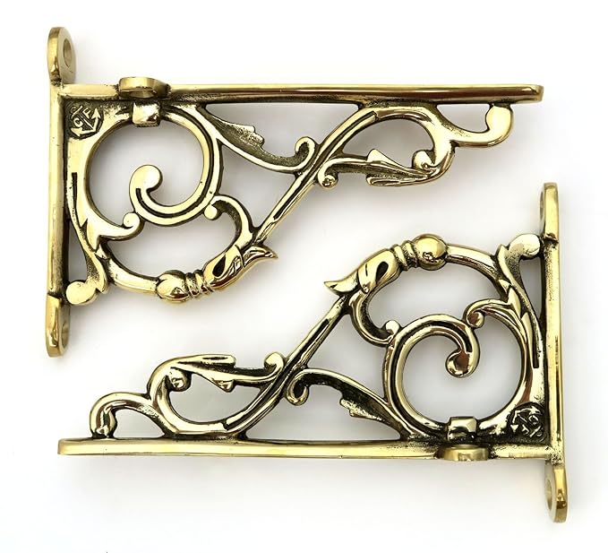 Pair of Ornate Bathroom Shelf Brackets Brass or Cast Iron 6" x 4
