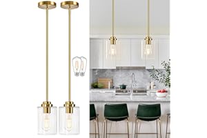 YSHomeStunn Modern Square Glass Pendants Lights for Kitchen Island 2 Pack Clear Glass Rectangular Pendant Lighting Fixture Go