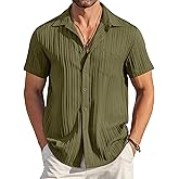 COOFANDY Men's Casual Button Down Shirts Short Sleeve Textured Summer Beach Shirt with Pocket