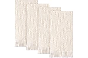 HunnmingRe 4 Pack Boho Bathroom Hand Towel 14 x 30 Inch 100% Turkish Cotton Decorative Boho Kitchen Hand Towel Farmhouse Bathroom Decor Set Absorbent Soft Guest Tea Gift(Cream White)