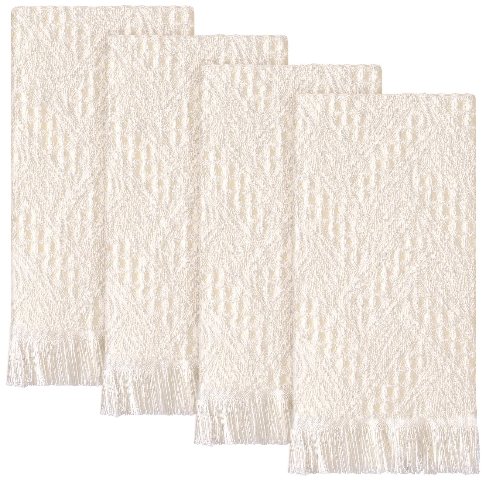 Photo 1 of HunnmingRe 4 Pack Boho Bathroom Hand Towel 14 x 30 Inch 100% Turkish Cotton Decorative Boho Kitchen Hand Towel Farmhouse Bathroom Decor Set Absorbent Soft Guest Tea Gift (Cream White)