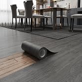 ZRJT Peel and Stick Floor Tile 11.8&rdquo; x 590&rdquo; Vinyl Flooring Roll Cover 48.4 Sq.Ft. Waterproof Scratch-Resistant DIY Self-Adhesive PVC Wood Flooring for Renter, Kitchen, Bathroom, RV, Grey