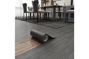 ZRJT Peel and Stick Floor Tile 11.8” x 118” Vinyl Flooring Roll Cover 9.6 Sq.Ft. Waterproof Scratch-Resistant DIY Self-Adhesive PVC Wood Flooring for Renter, Kitchen, Bathroom, RV, Grey