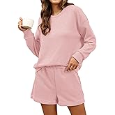 ZMJ Waffle Knit Pajamas for Women 2 Piece Sweatsuit with Pockets