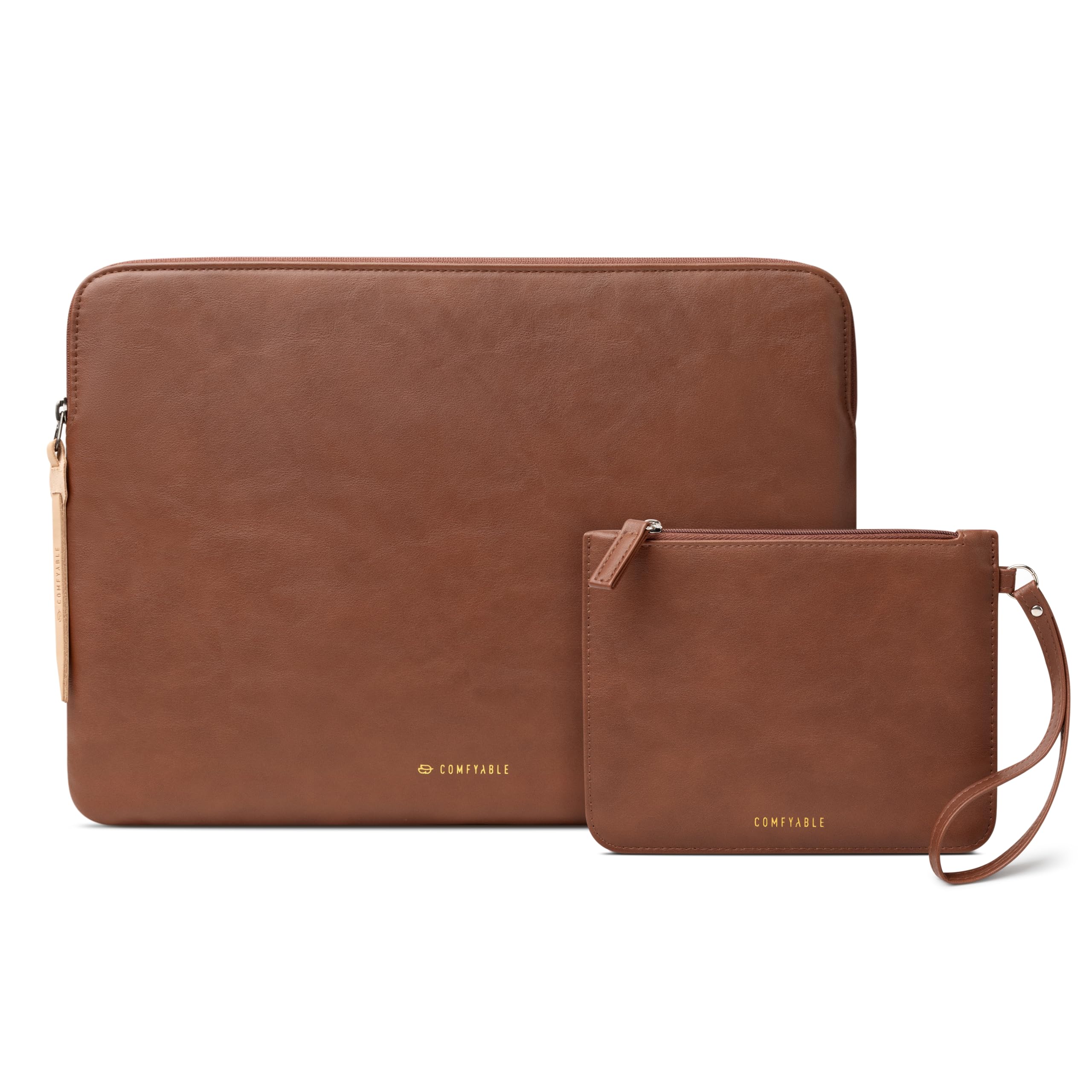 Photo 1 of Comfyable Slim Protective Laptop Sleeve with Accessory Pouch Compatible with 13/13.3/14 Inch MacBook Pro & MacBook Air, Mac Travel Case, Slim PU Leather Laptop Cover M4/M3/M2/M1 2025-2021, Brown