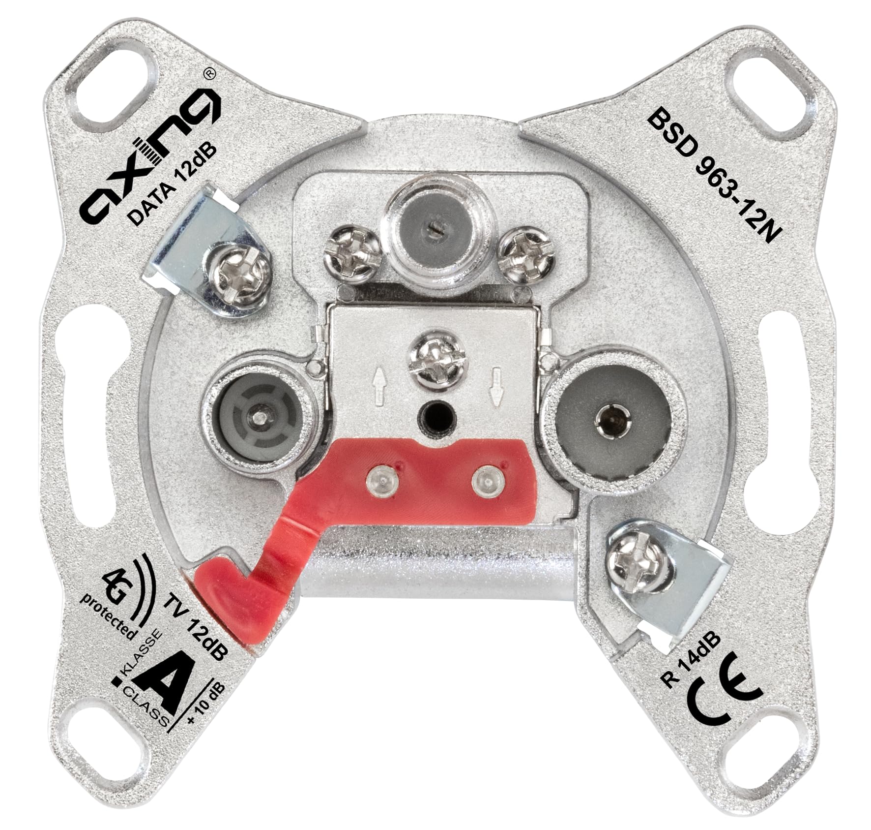 Axing BSD 963-12N Multimedia wall outlet socket 4-port cable tv (loop-through type 12dB DATA/TV/R)