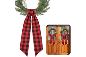 PartyforU Red Christmas Wreath Sash - 2 Pcs Black Plaid Sashes for Wreaths Xmas Party Home Decor, 60 Inch Wreath Sash for Front Door DIY Embroidery Monogram Farmhouse Indoor Outdoor