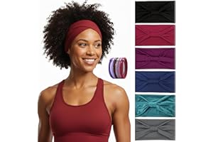 YUJIANmy Wide Headbands for Women, 6 Pack Boho Knotted Turban Head Wraps, Non Slip Elastic Sports Sweatband with 6 Hair Ties 