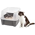 IRIS USA Large Cat Litter Box with Scatter Shield and Scoop, Open Top High Sided Cat Litter Pan, Gray