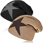 Chuarry 2 Pcs Y2k Hat Y2k Beanies Grunge Accessories Goth Star Graphic Knitted Slouchy Beanies Winter Warm Hat for Men Women Black, Khaki