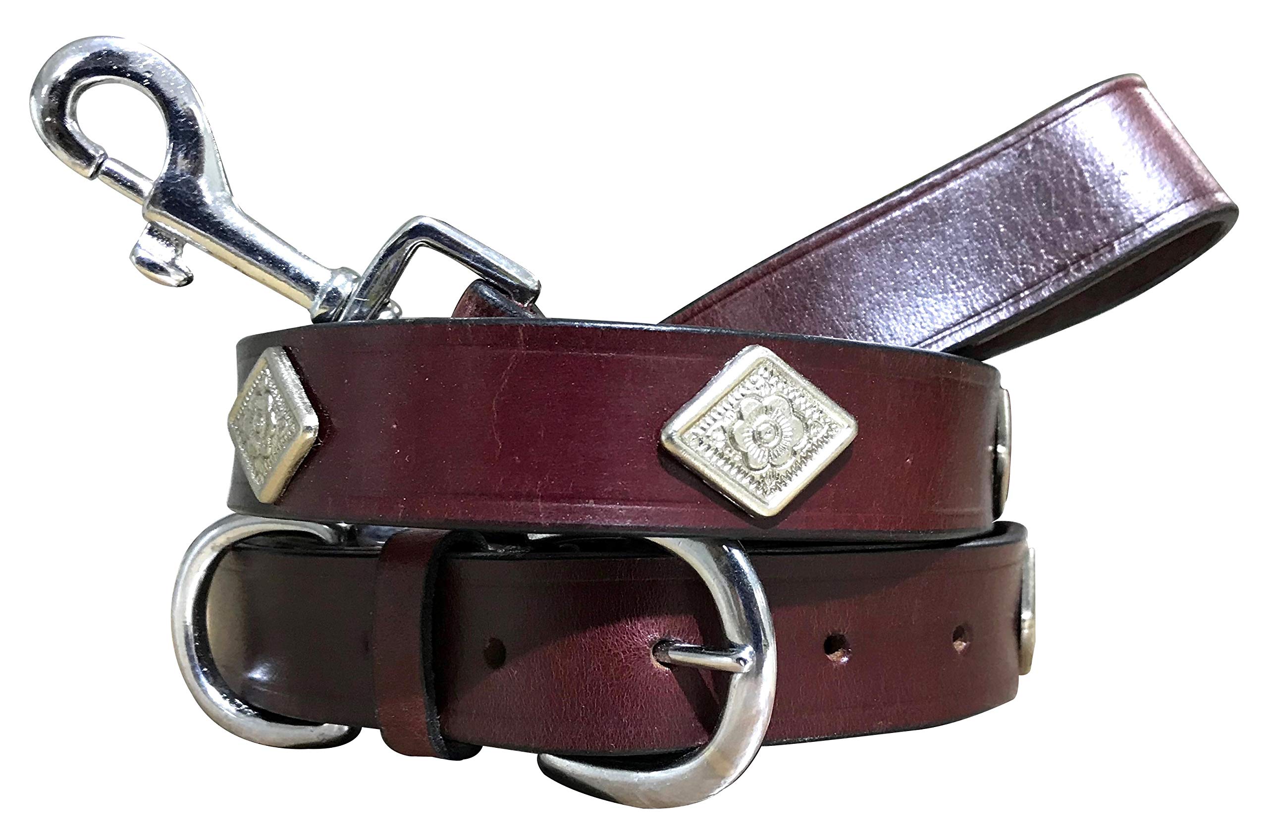 BRADLEY CROMPTON Genuine Leather Matching Pair Dog Collar and Lead Set S