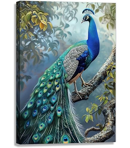 Amazon.com: ZXHYWYM Peacock Wall Art 2 Pieces Blue Peacock
