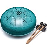 PUJONI Steel Tongue Drum, 6 Inch 8 Notes Percussion Instruments with Music Book, Mallets, Carry Bag, Finger Picks, Gifts for Beginners Musical Education & Adults Relaxation Meditation (Malachite)