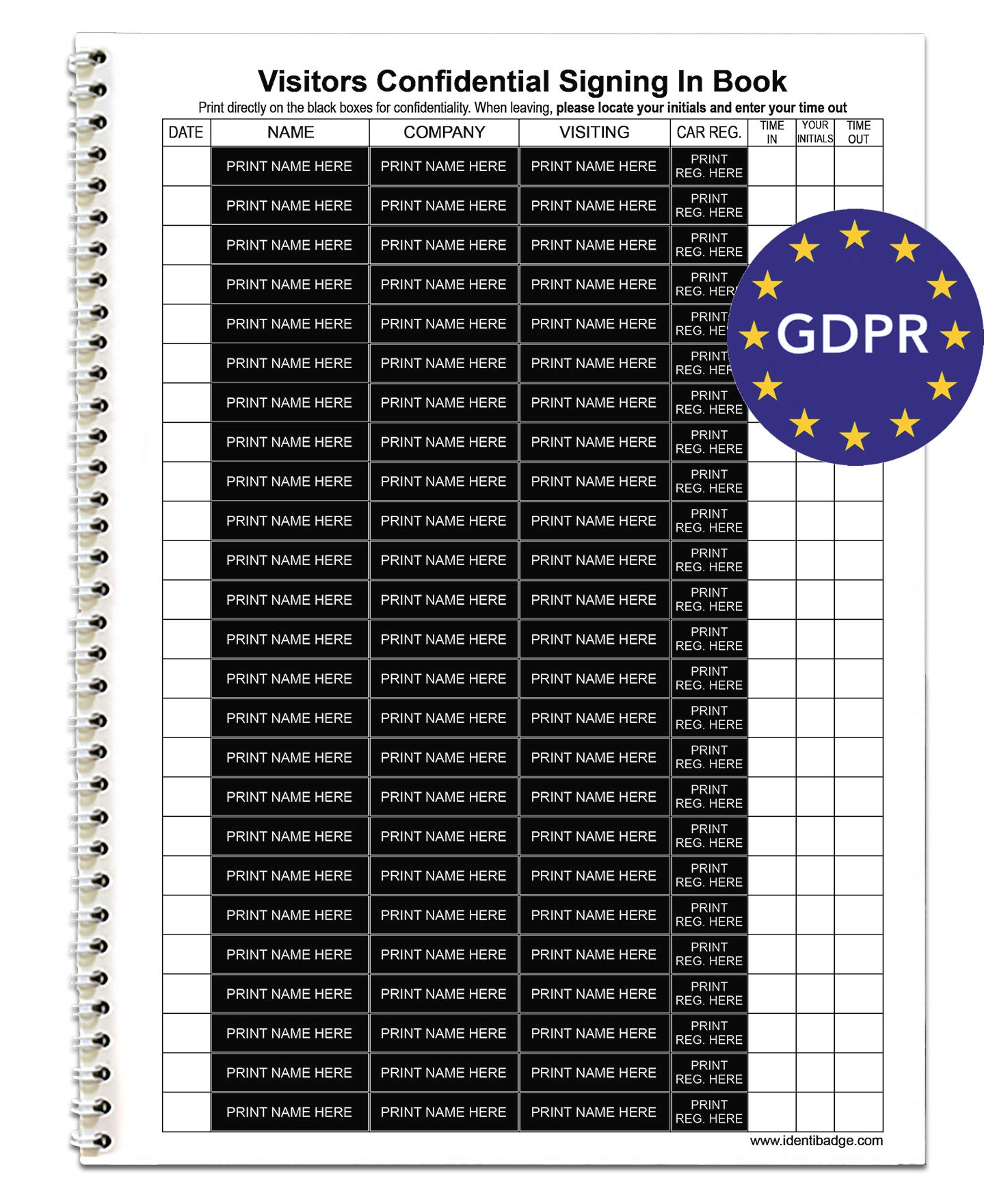 IDENTIBADGE GDPR Compliant Visitors Book Line Entry Books GDPR Signing in Book Office Supplies