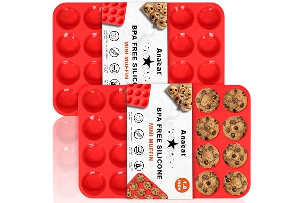 Anaeat Silicone Muffin Pan Set- Mini 24 Cups Cupcake Tray, Non-Stick Silicone Baking Molds for Making Muffin Cakes, Cupcake,