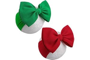 YanJie Baby Headbands, Red Hair Bow and Green Elastic Nylon Hairbands for Newborns and Infants, 2Pcs